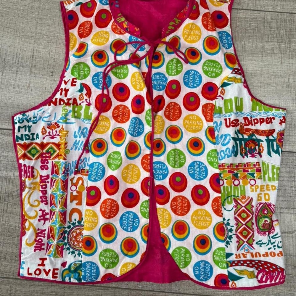 Vintage Biba Colorful Print Tie Vest – Size 34